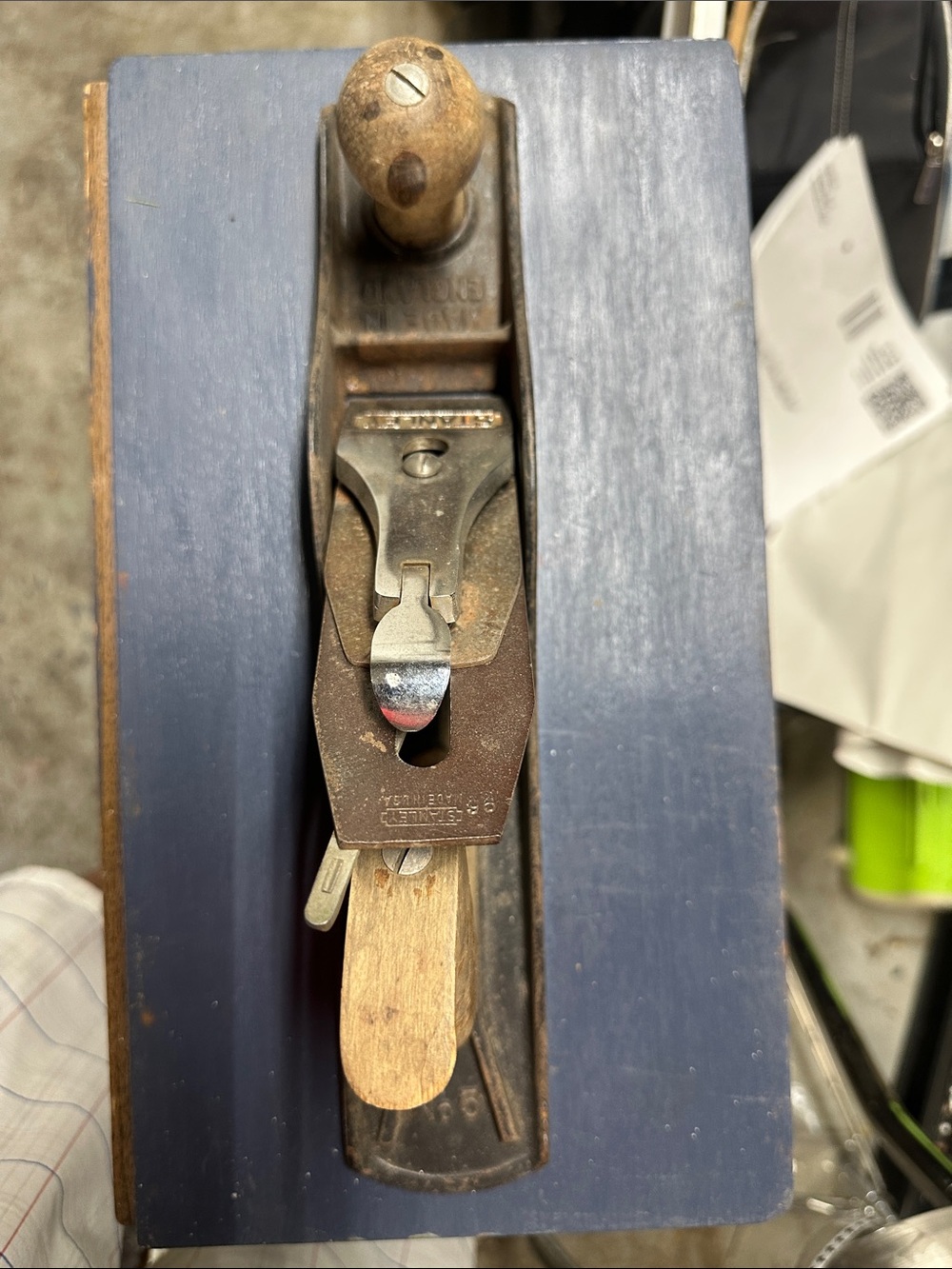 Stanley Metal and Wood Hand Plane on Blue Backing vintage #5 made in England